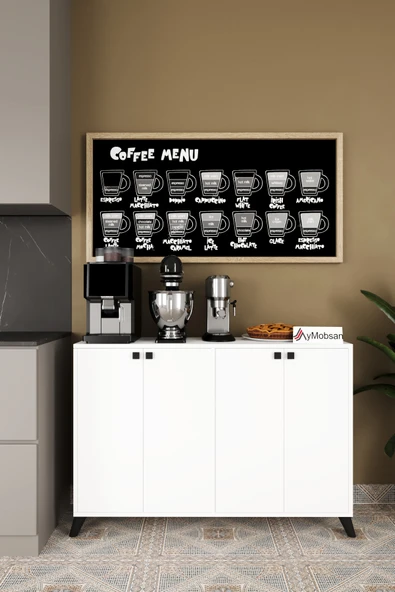 AYMOBSAN Vista Kahve Köşesi 4 Kapaklı Çok Amaçlı Dolap Kiler Mutfak Dolabı Beyaz ürün görseli 1