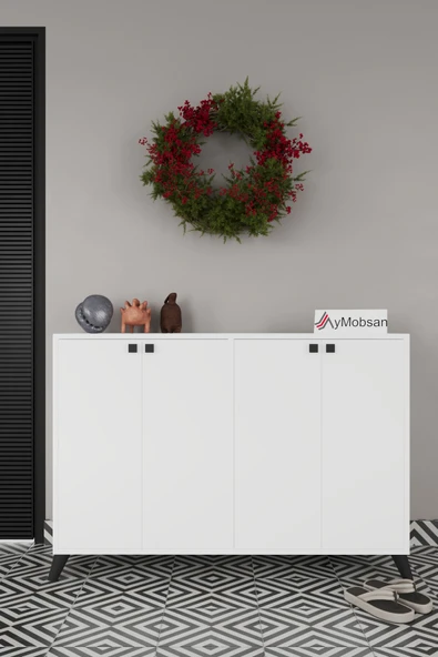 AYMOBSAN Artemis 4 Raflı 3 Kapaklı Ayakkabılık Beyaz ürün görseli 1