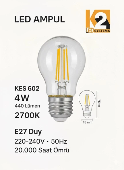 K2 LED Systems G45 4W LED Filament Ampul - Resim 2