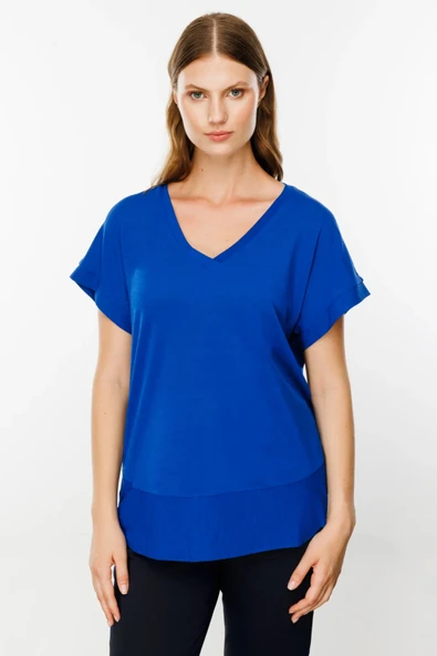 31476 ONTEKS V YAKA KISA KOL BASIC BLUZ - Resim 7