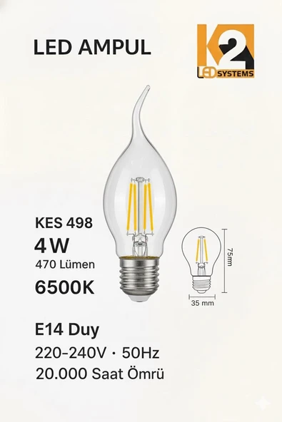 K2 LED Systems 4W LED Filament Ampul - Resim 2