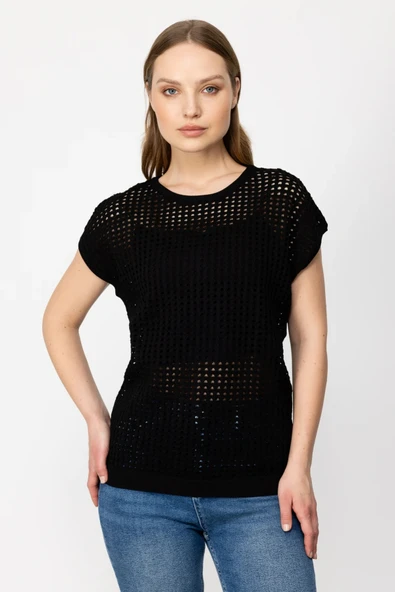 39301 ONTEKS FİLE ÖRGÜ KISA KOL BLUZ - Resim 10
