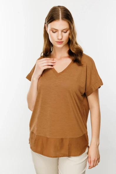 31476 ONTEKS V YAKA KISA KOL BASIC BLUZ - Resim 6