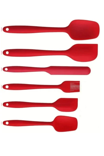 6 lı Set Yanmaz Yapışmaz Mutfak Pasta Slikon Yumurta Fırçası Kaşık Bıçak Spatula Seti ürün görseli 1