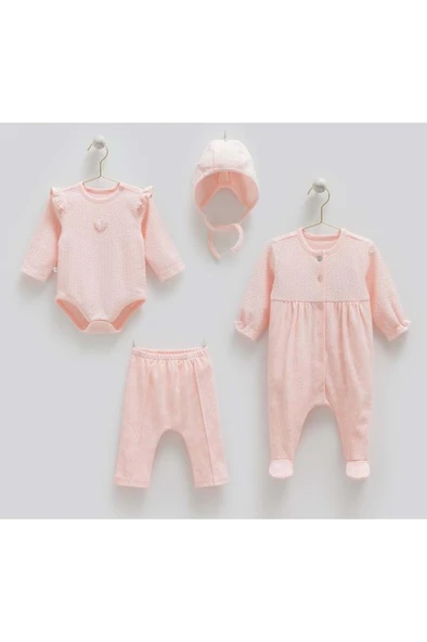 Caramell %100 Pamuk Tiny Lace Body 4'lü Set 56-62 cm 1-3 Ay Pembe CRML.PMB.ZK1912 ürün görseli 1