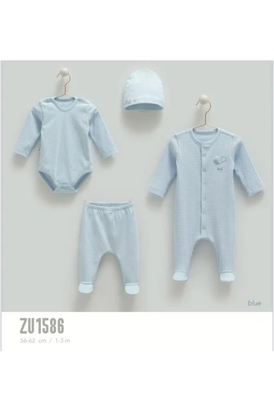 Caramell %100 Pamuk Soft Colour 4'lü Set 56-62 cm 1-3 Ay Mavi CRML.MV.ZU1586 ürün görseli 1