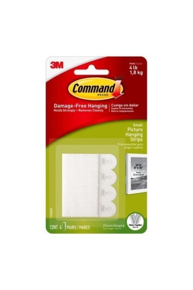 3M Command Küçük Boy Cırt Bant Askı Bandı (Tablo Asma Bandı) 1,8 Kg Kapsiteli 17202 ürün görseli 1