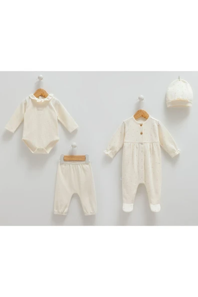 Caramell %100 Pamuk My Baby 4'lü Set 56-62 cm 1-3 Ay Ekru CRML.EKR.ZK1291 ürün görseli 1