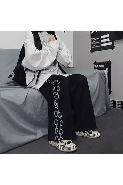 Violon Y2k Gothic Streetwear Chain Print Unisex Eşofman Altı ürün görseli 1