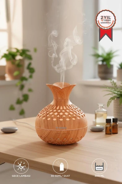 TORIMA H15 Ahşap Led Işıklı 300ml Sessiz Ultrasonik Flower Hava Nemlendirici ürün görseli 1
