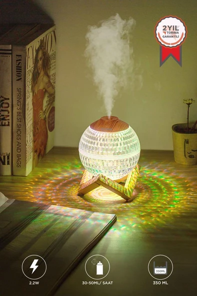 Hava Nemlendiricisi Rgb Işıklı Ahşap Standlı Kristal Top H10 Beyaz ürün görseli 1