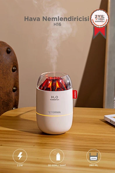 Hava Nemlendiricisi Buhar Makinesi Led Işıklı Odun Ateşi Efektli 280 ML H16 Beyaz ürün görseli 1