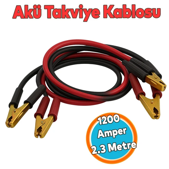 1200 Amper Akü Takviye Kablosu 2.3 Metre Kalın Telli Güçlü Araç Akü Yardım Başlatma Kablosu ürün görseli 1