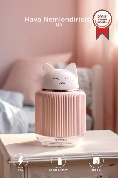 Hava Nemlendiricisi Buhar Makinesi Gece Lambalı Kedi Figürlü 300 ML H8 Pembe ürün görseli 1