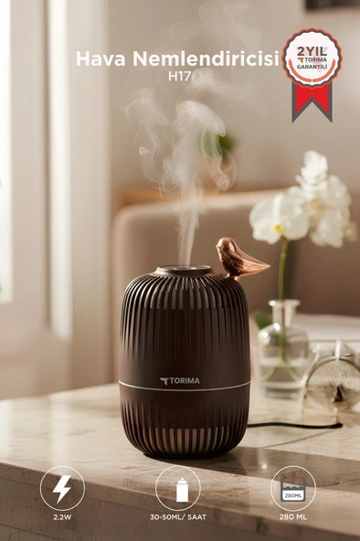 Hava Nemlendiricisi Buhar Makinesi Kuş Detaylı Ahşap Görünümlü 280 ML H17 Koyu Kahverengi ürün görseli 1
