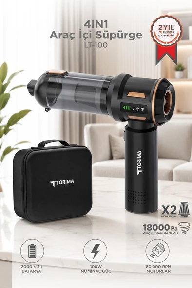 Araç İçi Süpürge 4IN1 Çok Fonksiyonlu Şarjlı Mini Ev Kullanımı İçin El Süpürgesi LT100 Siyah ürün görseli 1