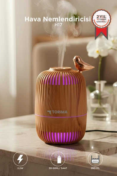 Hava Nemlendiricisi Buhar Makinesi Kuş Detaylı Ahşap Görünümlü 280 ML H17 Açık Kahverengi ürün görseli 1