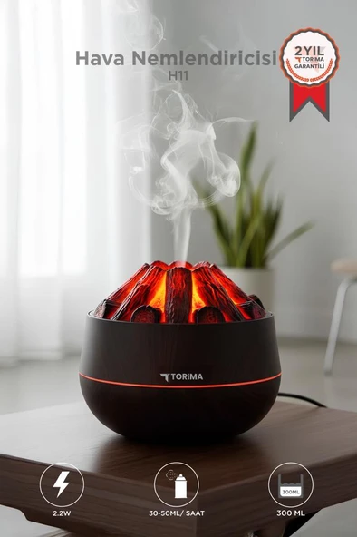 Hava Nemlendiricisi Odun Ateşi Efektli Ultrasonik 300 ML H11 Koyu Kahve ürün görseli 1
