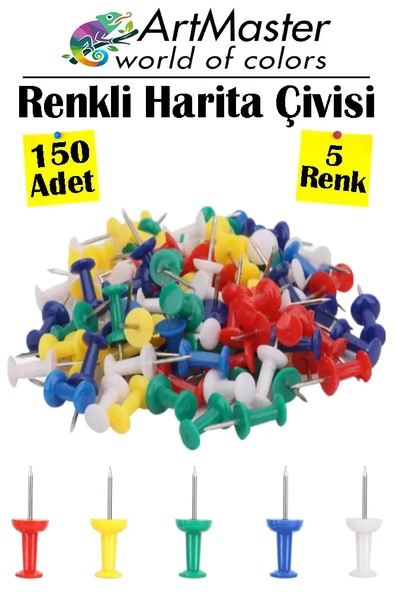Renkli Harita Çivisi 150 Li 1 Paket Mantar Pano Raptiyesi Renkli Pano İğnesi Okul Büro Renkli Harita Çivisi Ofis ürün görseli 1