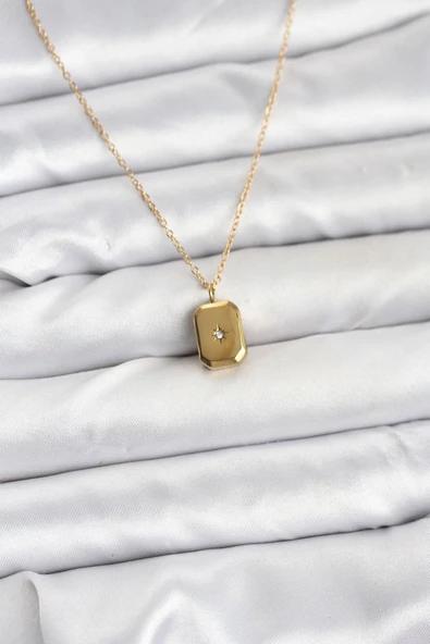 316L Çelik Zincir Gold Renk Minimal Kutup Yıldızı Model Kadın Kolye - TJ-BKO10683 ürün görseli 1