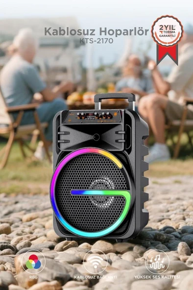 Bluetooth Hoparlör Rgb Işıklı Çift Mikrofonlu 19W Kablosuz Speaker KTS-2170 Siyah ürün görseli 1