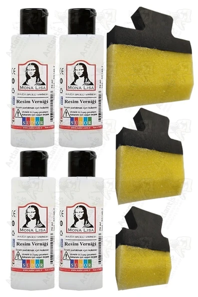 Resim Verniği 70 ml Su Bazlı 4 Adet ve Yassı Patpat Sünger Fırça Seti 3 lü 1 Paket Resim Parlatıcı Vernik Hobi Sanat ürün görseli 1
