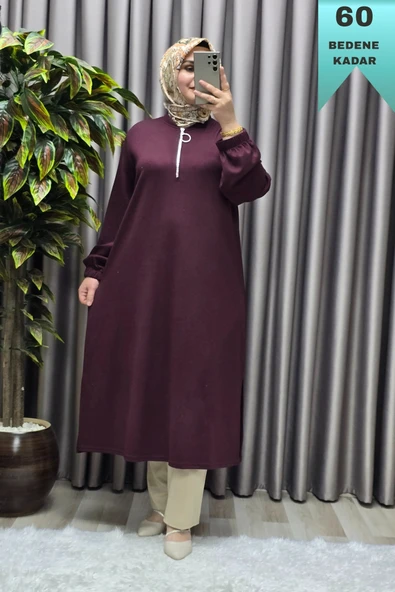 Kadın Tesettür Giyim Büyük Beden Fermuarlı Jumbo Uzun Tunik ürün görseli 1