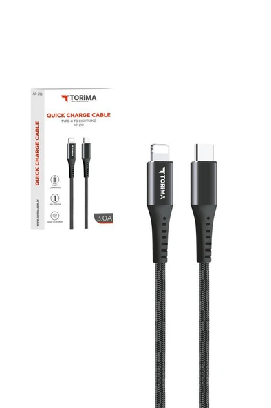 Şarj Kablosu Type-C to Lightning 3.0A Data Kablo AP210 Siyah - Resim 2