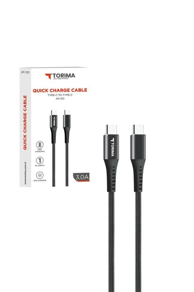 Şarj Kablosu Type-C to Type-C 3.0A Data Kablo AP210 Siyah - Resim 2