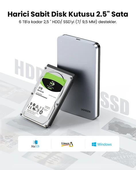 UGREEN USB to USB C Gen2 2,5'' Hard Disk Kutusu, 70498 - Resim 2