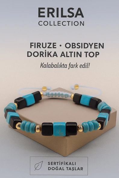 Sertifikalı Obsidyen Dorika Firuze Taşı Bileklik – Kalabalıkta Fark Edil, Enerjini Kor ürün görseli 1