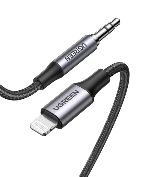 UGREEN Mfi Sertifikalı Lightning to 3.5mm Örgülü Ses Kablosu, 1 Metre, Siyah, 70509 ürün görseli 1