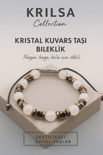 Sertifikalı Kristal Kuvars Doğal Taş Bileklik – Nazar Kaza ve Bela Enerjisine Karşı Koruma ürün görseli 1
