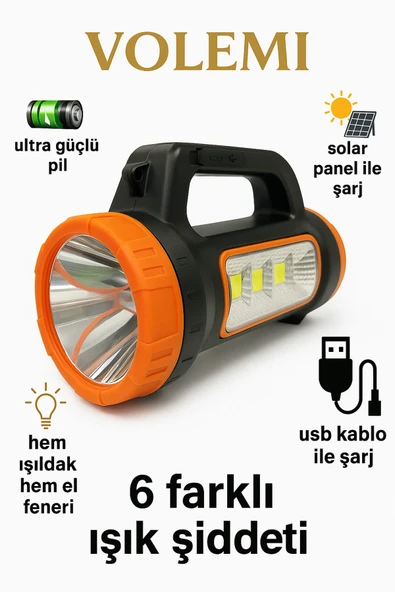 Volemi V-003 Güneş Enerjili Şarjlı Kamp Lambası (3 W + 15 W) Uzun Menzilli Acil Durum Feneri ürün görseli 1