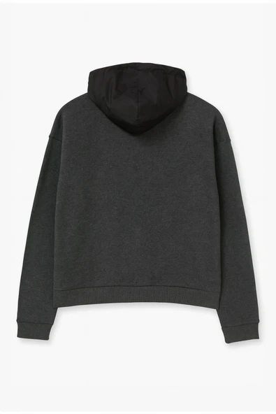 Erkek Kapüşonlu Cepli Antrasit Sweatshirt - Resim 3
