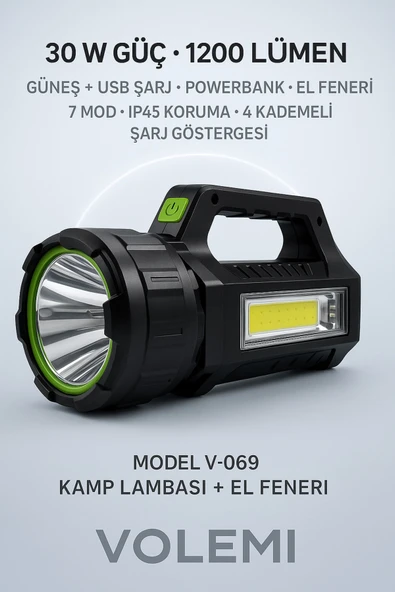 Volemi V-069 Uzun Menzilli Şarjlı Kamp Lambası El Feneri – Deprem, Acil Durum, Bahçe Ve Kamp Kullanımı ürün görseli 1