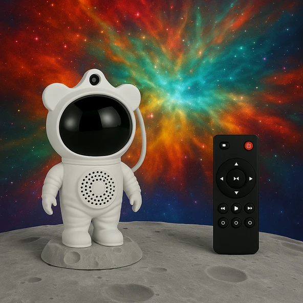 Astronot Tasarımlı Galaxy Projektör  Bluetooth Hoparlörlü Yıldızlı Gece Lambası ürün görseli 1