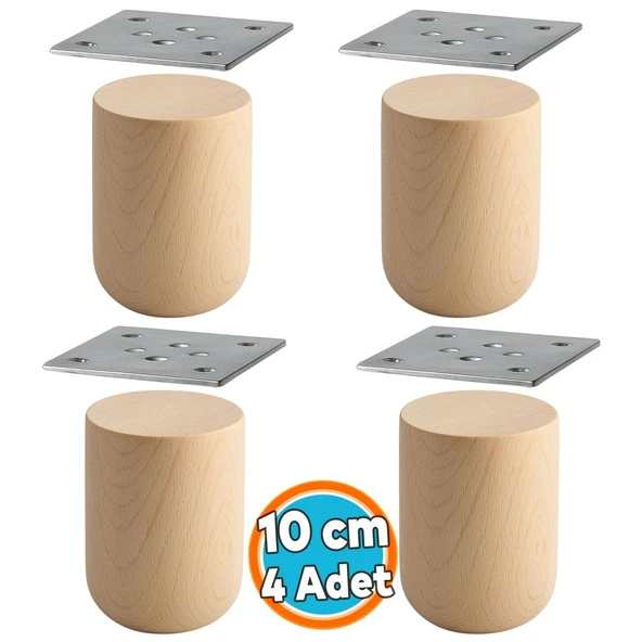 Doğal Ahşap 4 ADET Ayak Boyasız Ham Silindir Mobilya Koltuk Kanepe Ayağı Aparat Dahil Bohem 10 cm ürün görseli 1