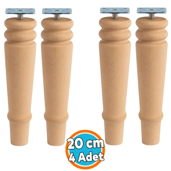 Boyasız Doğal Ahşap Ayak 4 ADET SET Silindir Mobilya Koltuk Kanepe Ayağı Aparat DahilBohem 20 cm ürün görseli 1