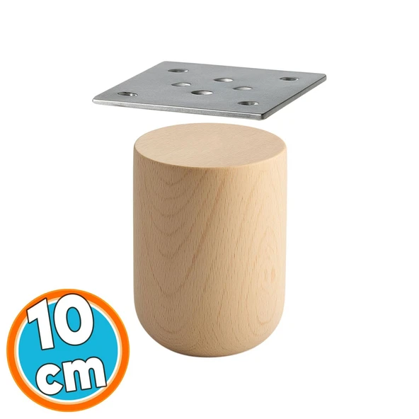 Doğal Ahşap Ayak Boyasız Ham Silindir Mobilya Koltuk Kanepe Ayağı Metal Aparat Dahil Bohem 10 cm ürün görseli 1