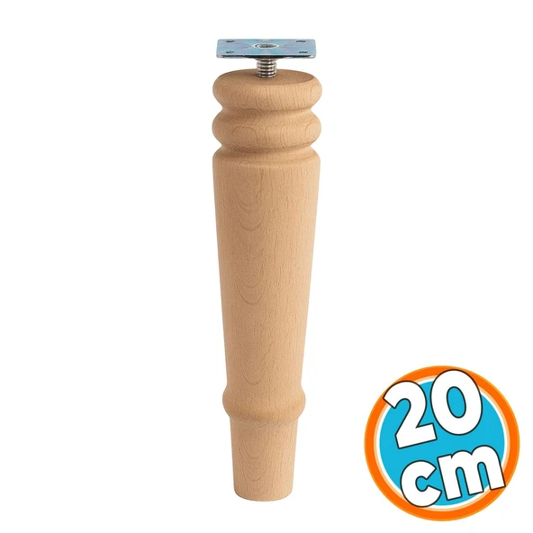 Doğal Ahşap Ayak Boyasız Ham Silindir Mobilya Koltuk Kanepe Ayağı Metal Aparat Dahil Bohem 20 cm ürün görseli 1