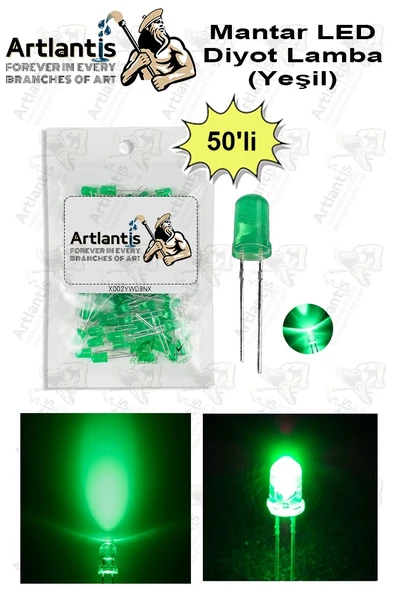 Yeşil Mantar Led Diyot Lamba 50 li 1 Paket Yeşil 4.8 mm Mini Mantar Led Lamba Deney Bilim Proje Arduino Işığı ürün görseli 1