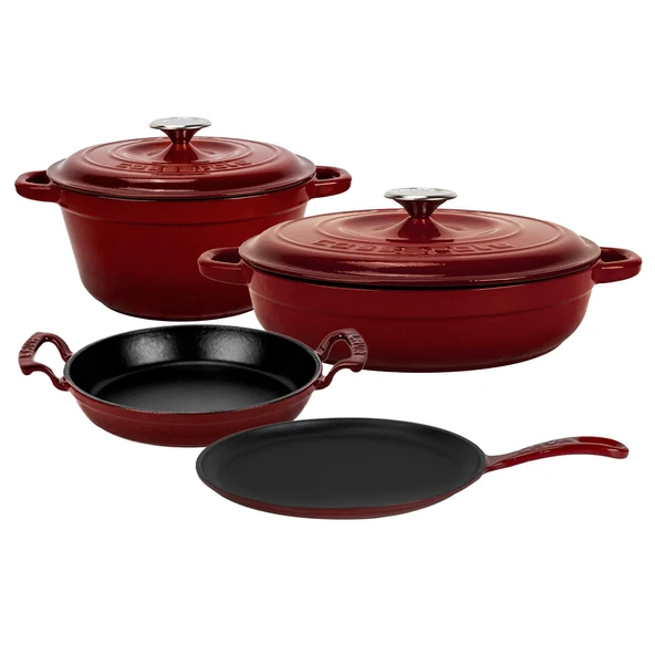 LAVA Döküm Bordo 6 Parça Tencere & Tava & Sahan Seti – Profesyonel Lezzet Evinde! ürün görseli 1
