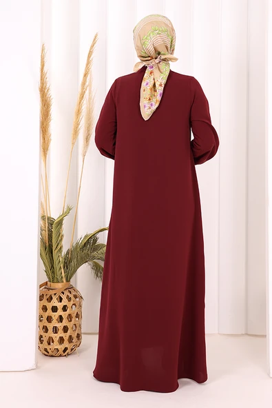 Boydan Düğmeli Elbise 6045 Bordo - Resim 4
