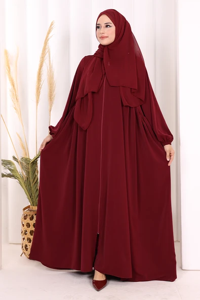 Oval Büzgülü Kol Manşetleri Lastikli  Ferace 6005 Bordo ürün görseli 1