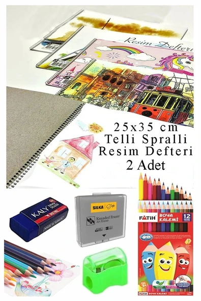 12 Renk Fatih Kuru Boya 25x35 cm Telli Spralli Resim Defteri Hamur Silgi Kalemtraş 15 Yaprak Resim Defteri Kuruboya ürün görseli 1