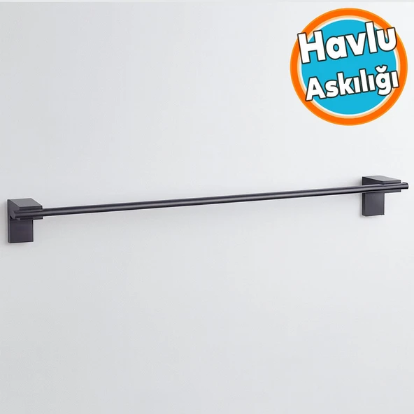 Uzun Havluluk 49 cm Siyah Metal Duvara Monte Vidalı Lüks Banyo Asma Askı Çubuk Tasarım ürün görseli 1