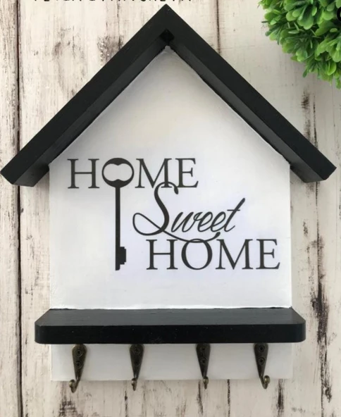 "Sweet Home" Ahşap Anahtarlık 4 kancalı Ahşap Anahtarlık Hol Antre Askılık Duvar ürün görseli 1
