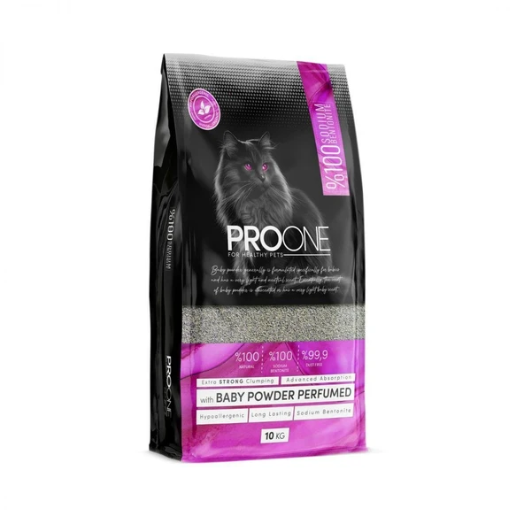 Pro One HypoAllergenic Bebek Pudrası Kokulu İnce Taneli Sodyum Bentonit Kedi Kumu 10 Kg ürün görseli 1