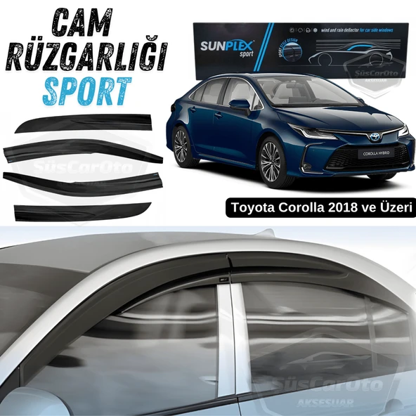 Sunplex Toyota Corolla 2018 Sonrası E210 Uyumlu Spor Cam Rüzgarlığı Seti Piano Black 4'lü Parlak Siyah ürün görseli 1